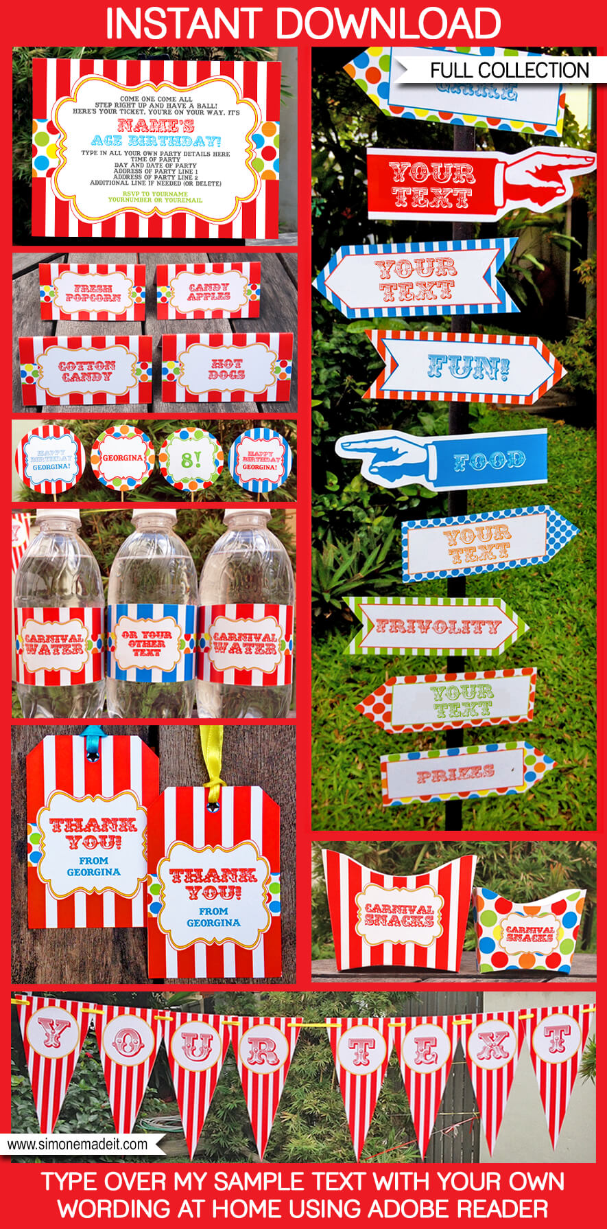 Circus or Carnival Party Printables, Invitations & Decorations | Birthday Party | Editable Theme Templates | INSTANT DOWNLOAD $12.50 via SIMONEmadeit.com