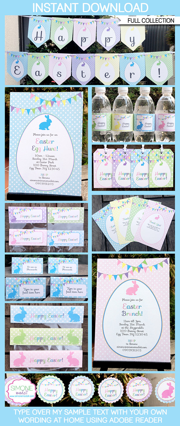 Easter Party Printables, Invitations & Decorations | Easter Egg Hunt | Easter Brunch | Editable Theme Templates | INSTANT DOWNLOAD $9.00 via SIMONEmadeit.com