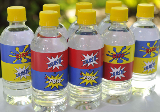 SUPERHERO PARTY water bottle labels