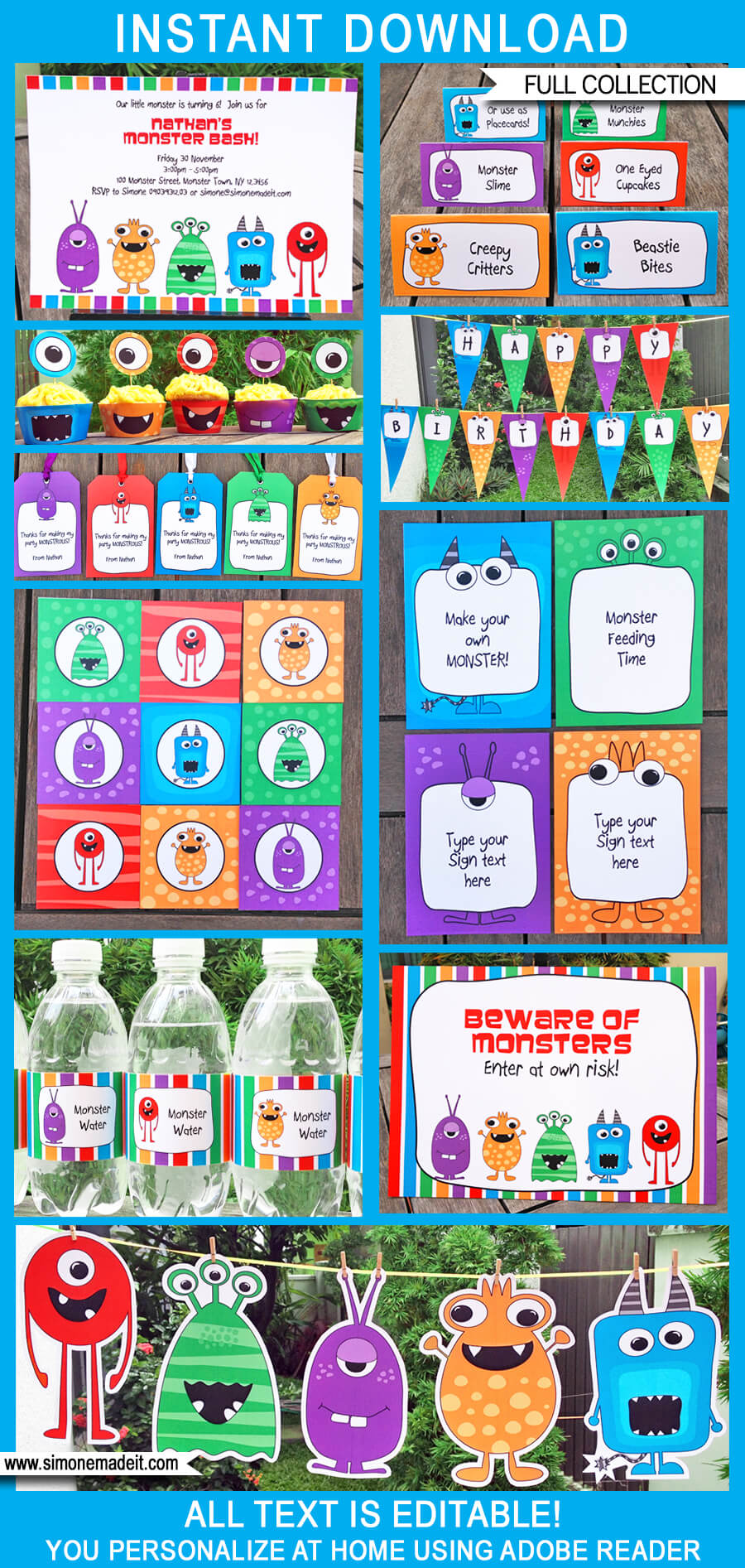 Monster Party Printables, Invitations & Decorations | Editable Birthday Party Theme Templates | INSTANT DOWNLOAD $12.50 via SIMONEmadeit.com