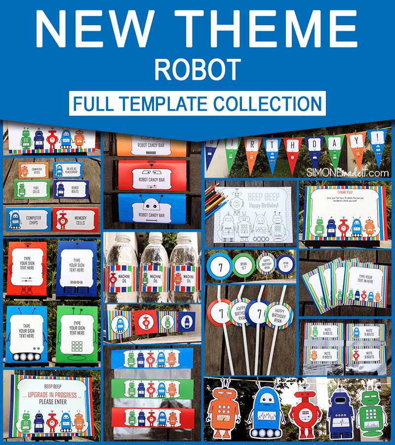 Robot Birthday Party Printables - Editable Templates