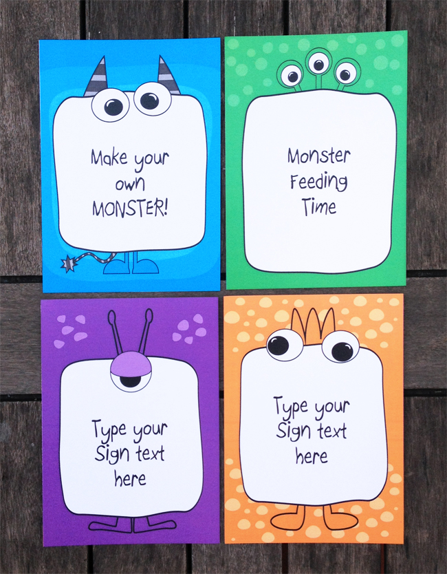 monster party theme 5x7 signs