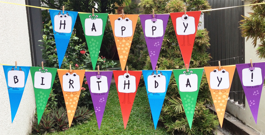 monster theme happy birthday banner