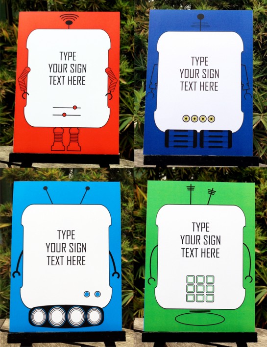 printable robot party 5x7 signs