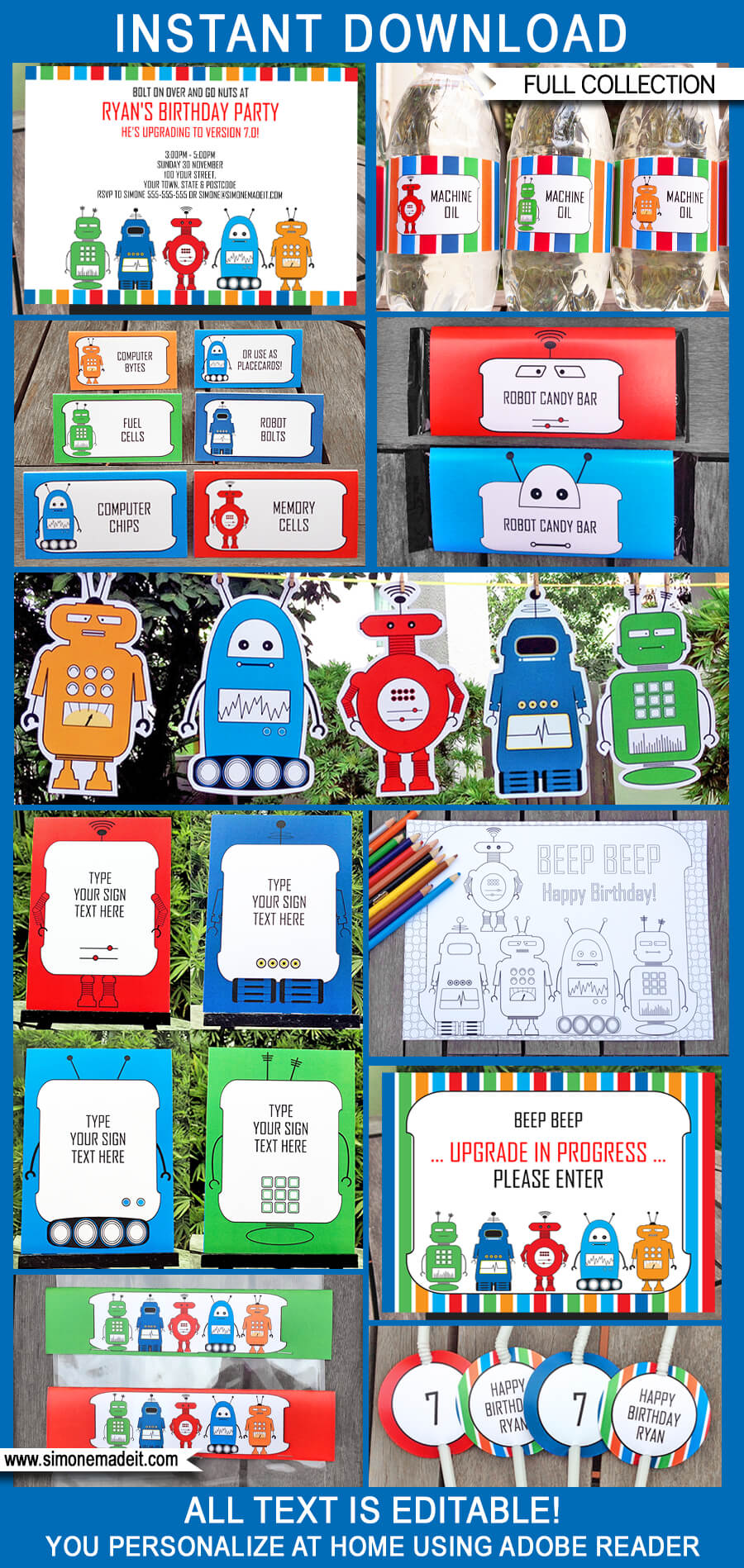 Robot Party Printables, Invitations & Decorations | Editable Birthday Party Theme Templates | INSTANT DOWNLOAD $12.50 via SIMONEmadeit.com