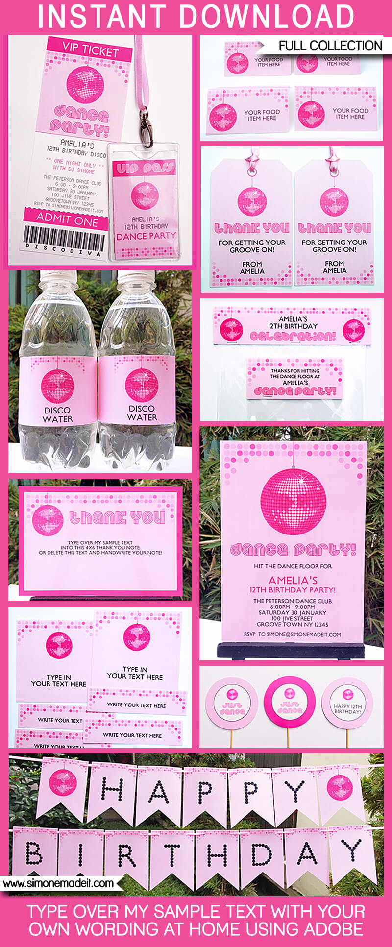 Dance Party Printables, Invitations & Decorations | Disco Party | Editable Birthday Party Theme Templates | INSTANT DOWNLOAD $12.50 via SIMONEmadeit.com