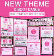 Disco Dance Birthday Party Printables - Editable Templates