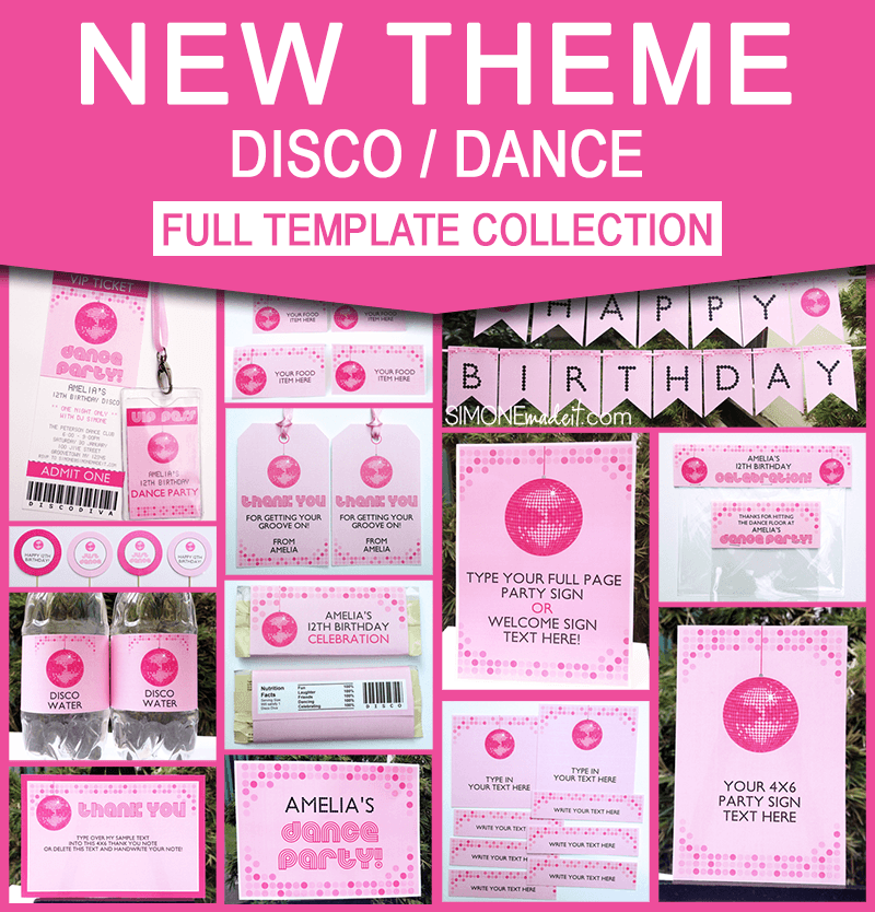 Printable Disco Dance Party  Invitations Decorations 