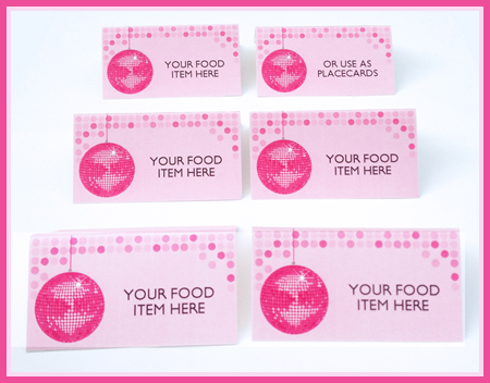 Disco Party Food Buffet Labels