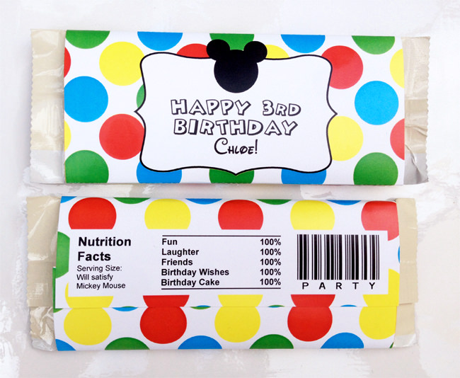 Mickey Mouse Clubhouse Party Candy Bar Wrapper