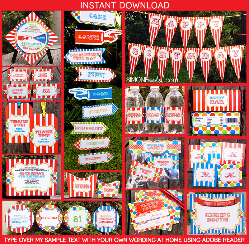 Carnival Party Printable Templates - colorful | Invitations and Decorations