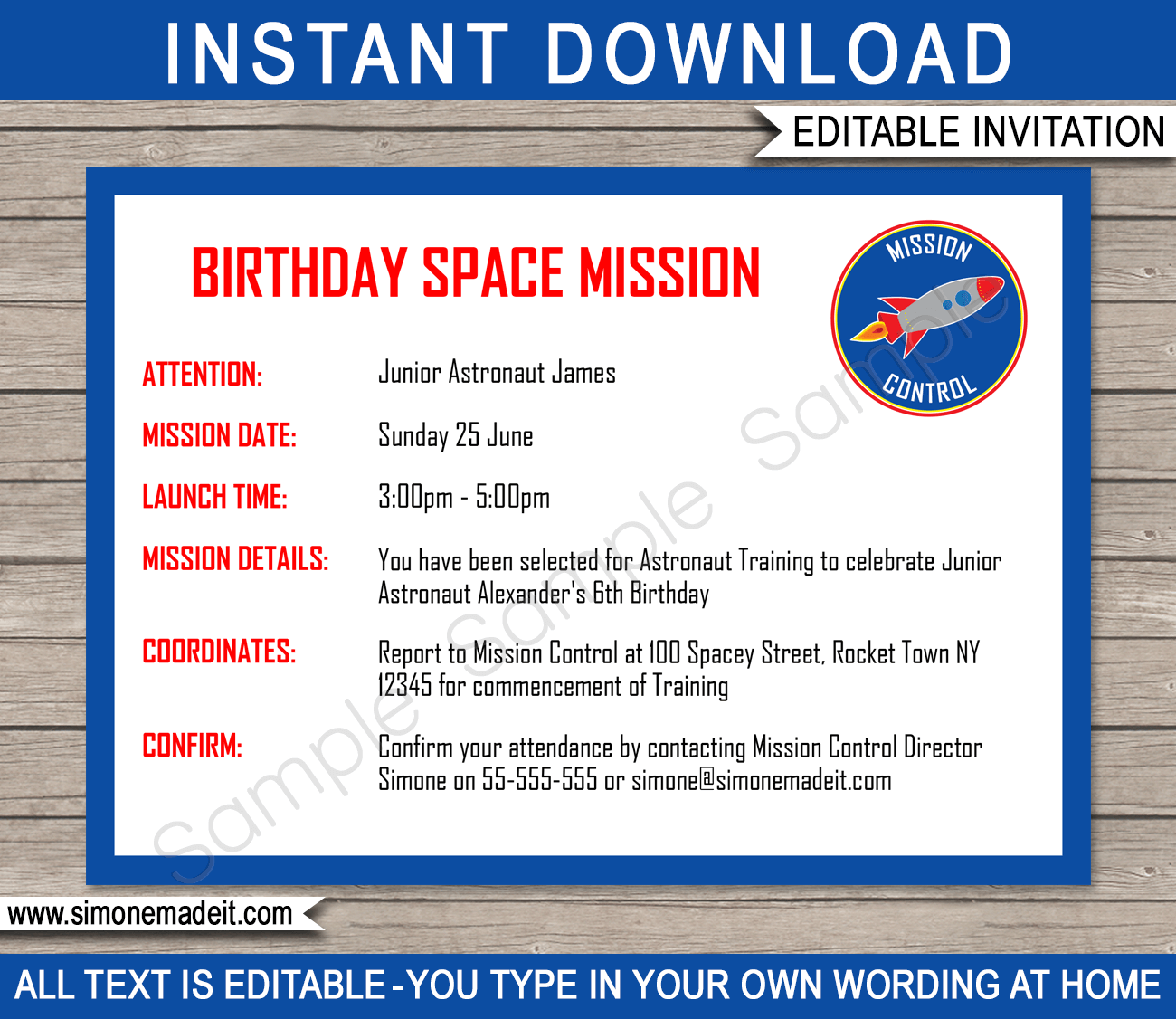 Space Party Invitations | Astronaut Training | Birthday Party | Editable DIY Theme Template | INSTANT DOWNLOAD $7.50 via SIMONEmadeit.com