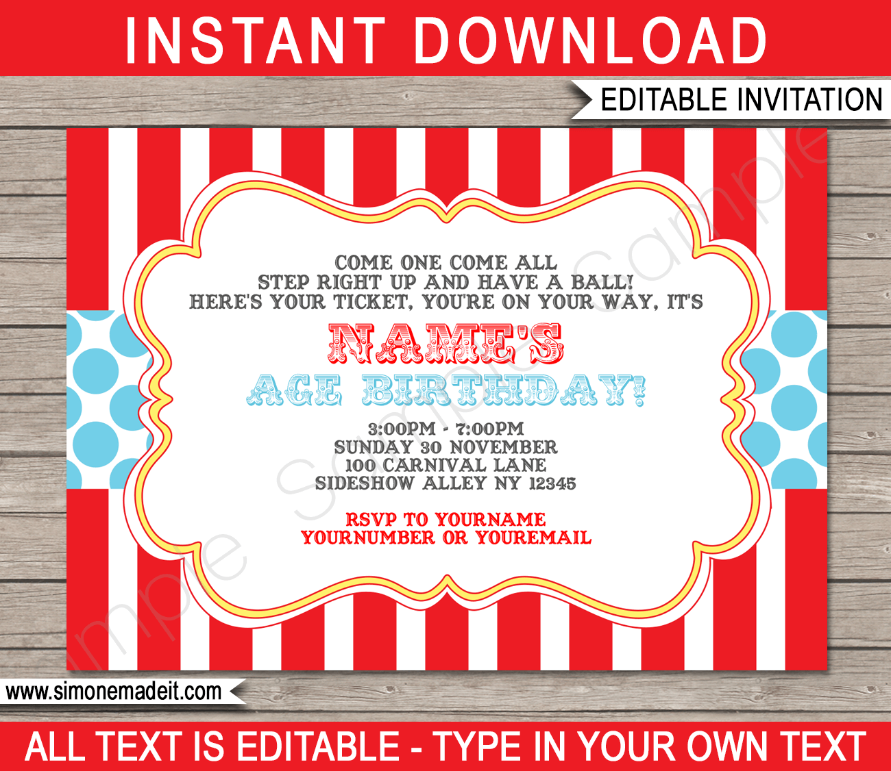 Circus Invitation Template Red Aqua Printable Birthday Party Invite circus-invitation-template-red-aqua-printable-birthday-party-invite