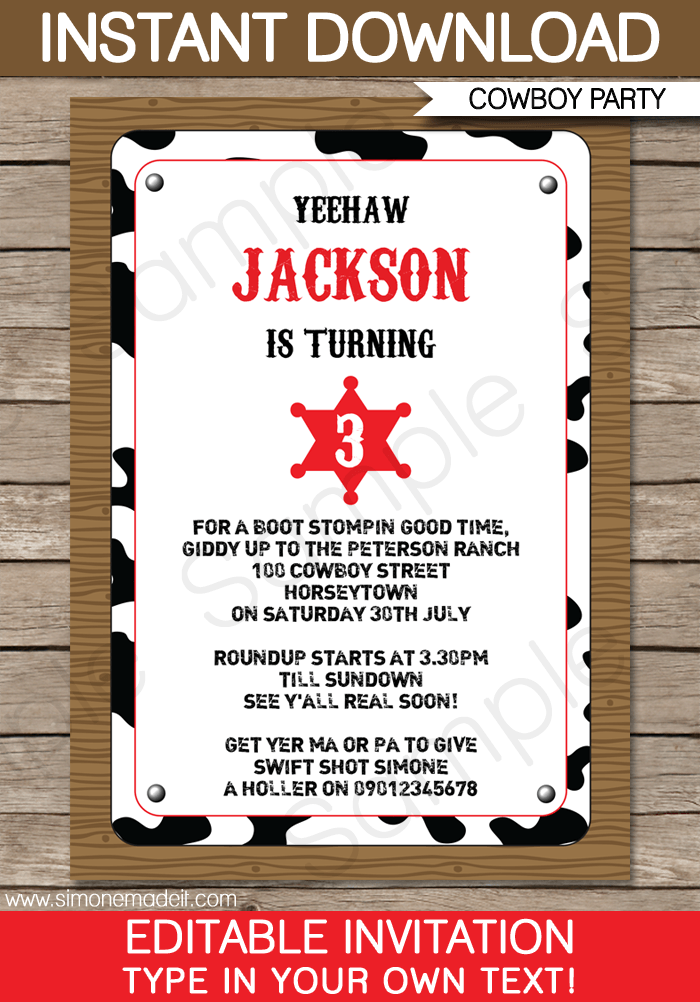 Cowboy Party Invitations Template Birthday Party