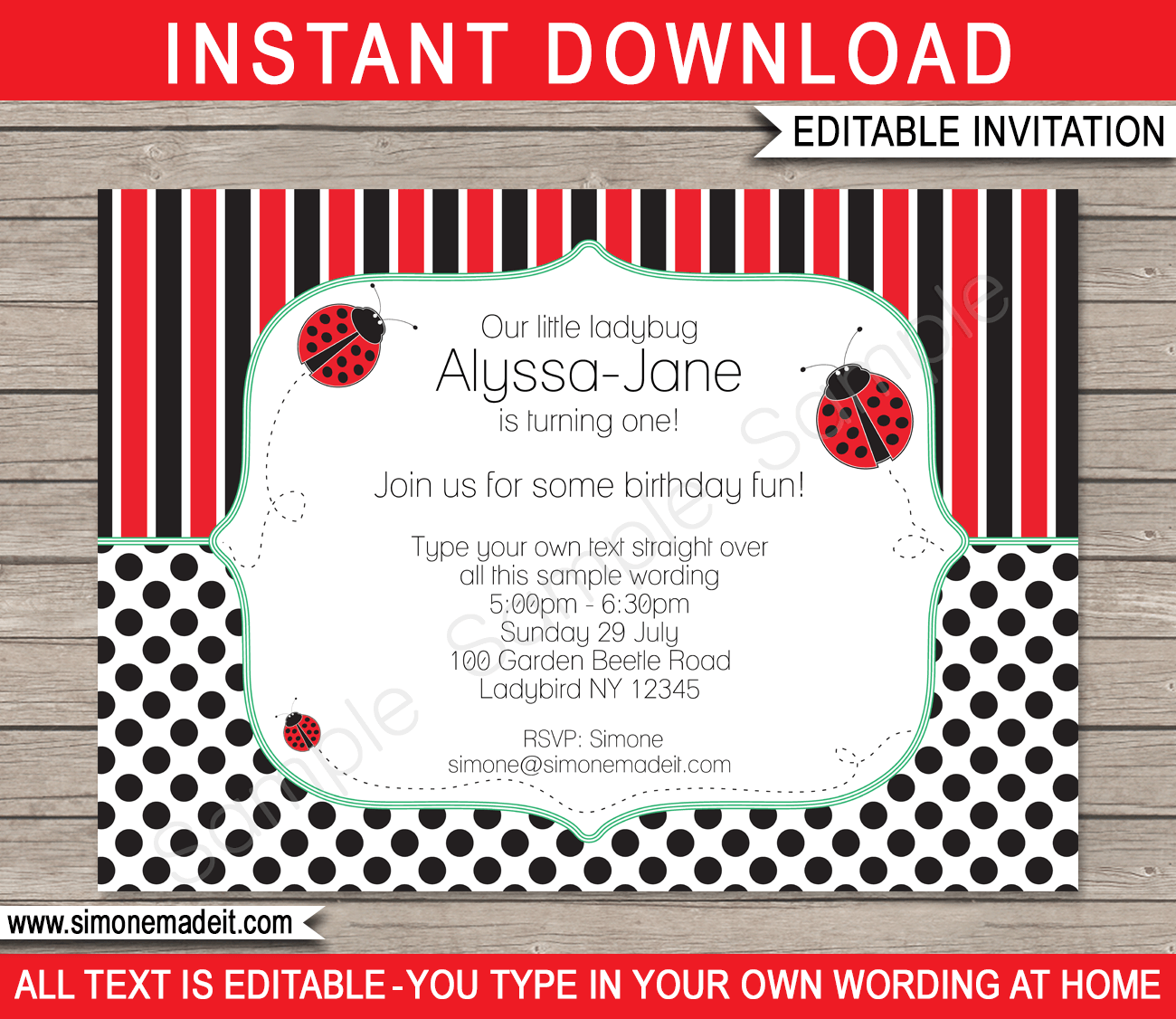 Printable Ladybug Party Invitations | Ladybird Invite | Birthday Party | Editable DIY Theme Template | INSTANT DOWNLOAD $7.50 via SIMONEmadeit.com