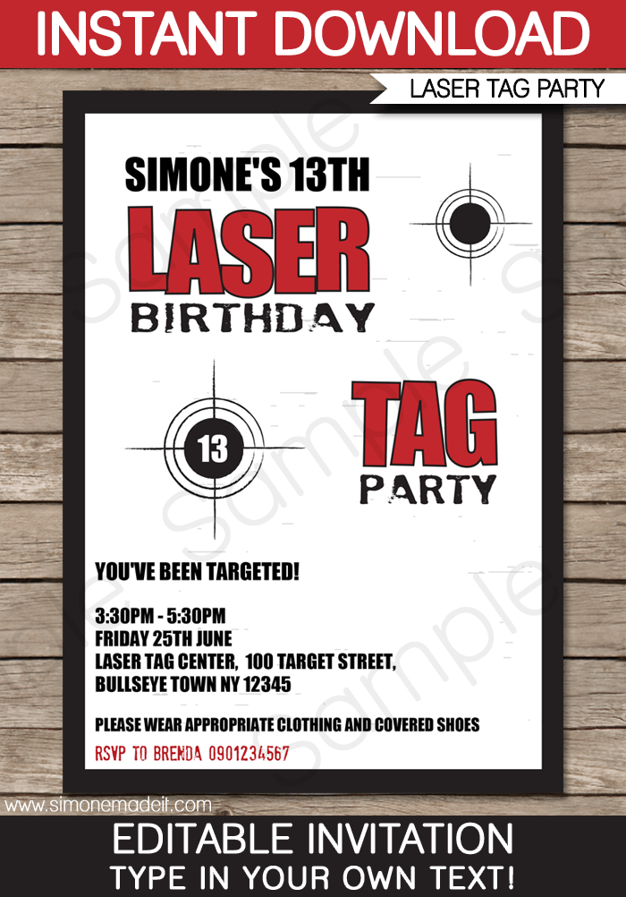 Laser Tag Party Invitations | Birthday Party | Editable DIY Theme Template | INSTANT DOWNLOAD $7.50 via SIMONEmadeit.com