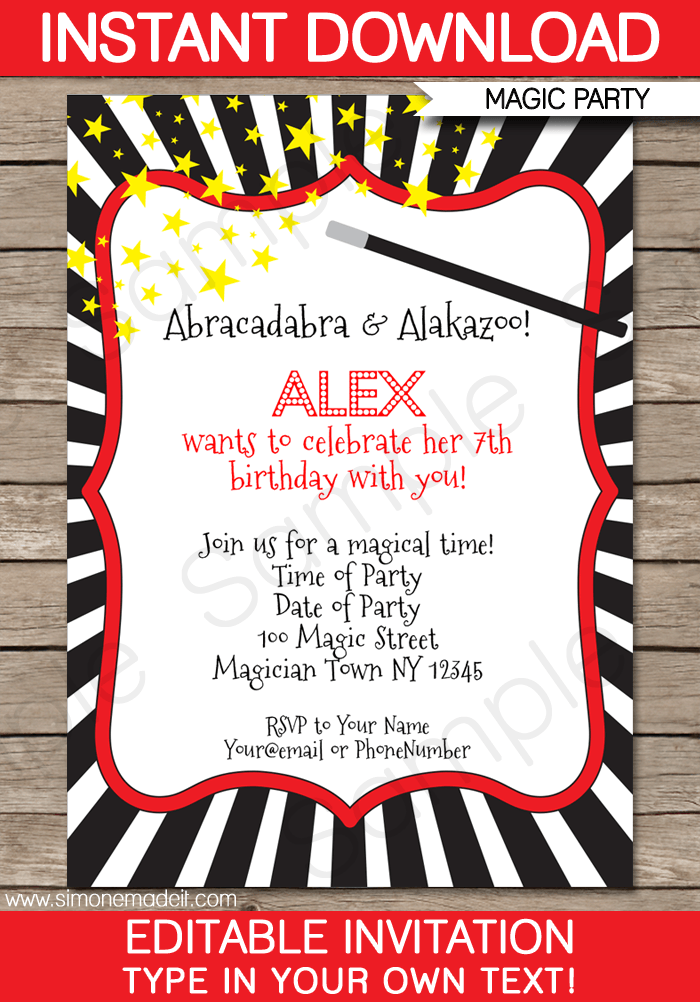 Magic Party Invitations | Birthday Party | Editable DIY Theme Template | INSTANT DOWNLOAD $7.50 via SIMONEmadeit.com