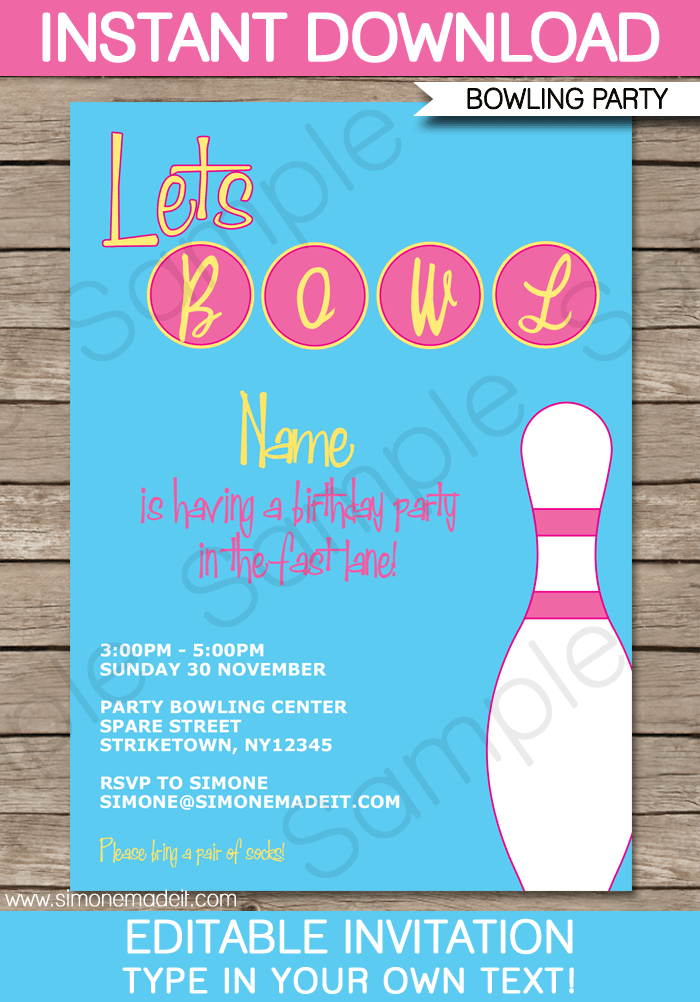 Bowling Party Invitation | Girls Pink | Birthday Party | Editable DIY Theme Template | INSTANT DOWNLOAD $7.50 via SIMONEmadeit.com