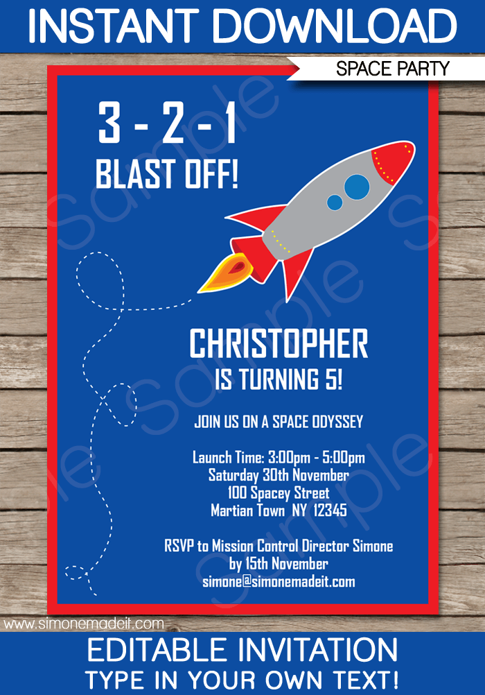 Space Rocket Party Invitations | Birthday Party | Editable DIY Theme Template | INSTANT DOWNLOAD $7.50 via SIMONEmadeit.com