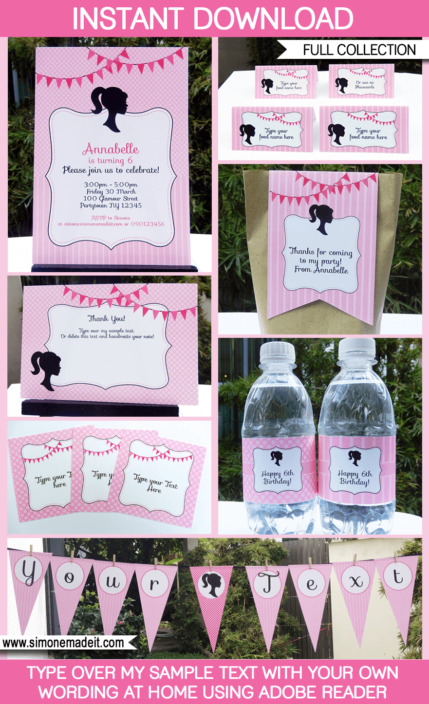 Barbie Party Printables, Invitations, Decorations | Birthday Party | Editable DIY Theme Templates | INSTANT DOWNLOADS $12.50 via SIMONEmadeit.com