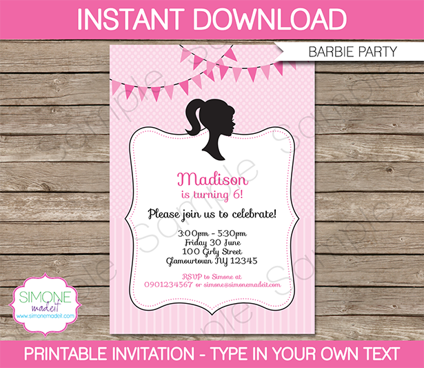 barbie birthday party invitations