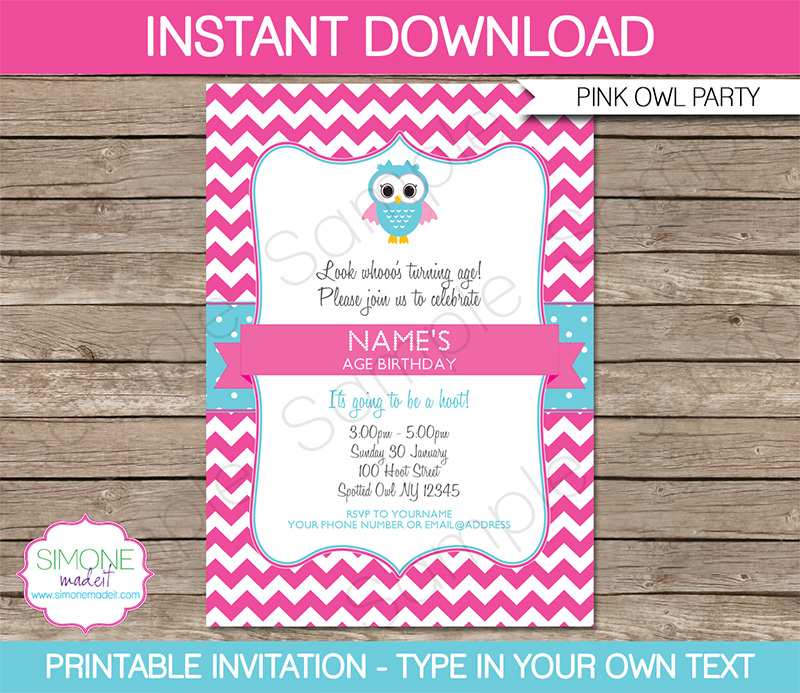 Owl Printable Collection Pink Invite