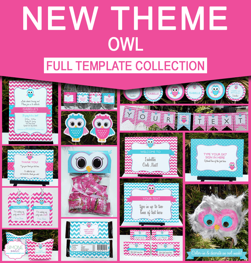 Owl Birthday Party Printables - Editable Templates