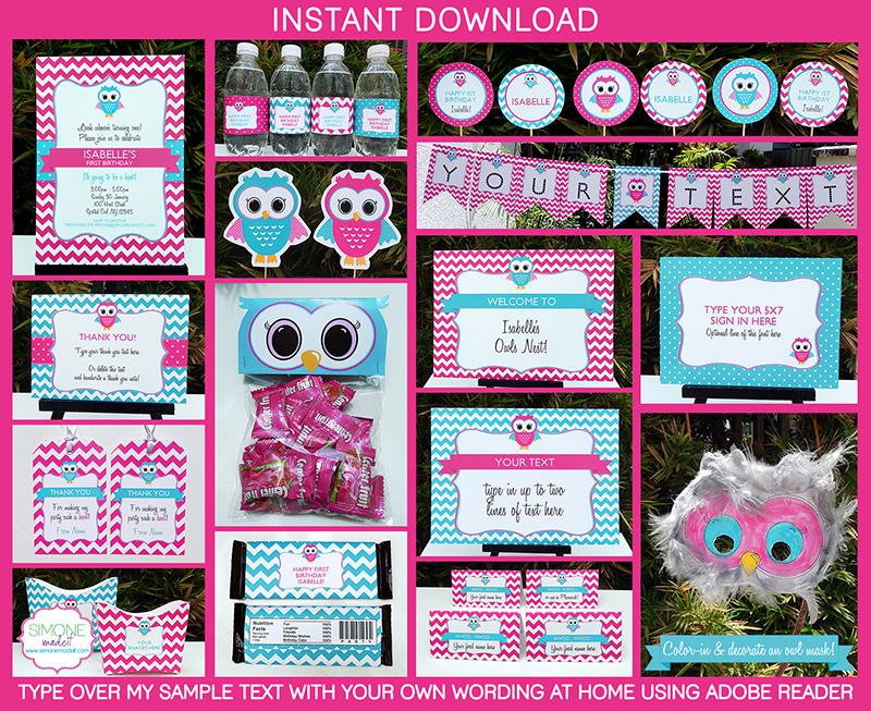 Owl Party Printables | Owl Birthday Party | Pink