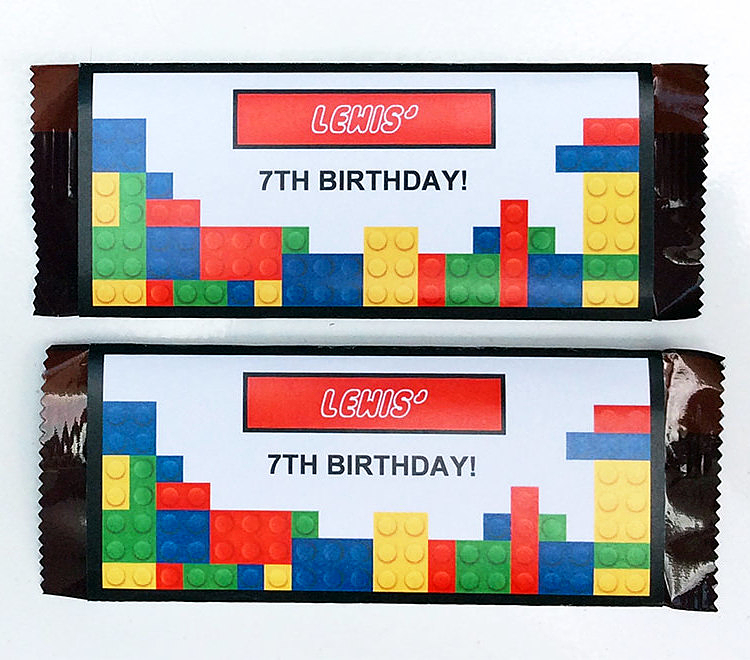 Use these printable Candy Bar Wrappers to create lovely Lego themed treats! #lego #legopartyfood