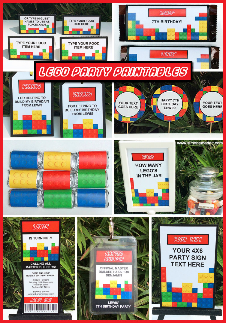 Everything you need to pull off a fantastic Lego Birthday Party, including invitations, decorations and party games. Type your own text into the Lego Party Printables before printing. This really is no-fuss party planning! #lego #legoparty #legobirthday