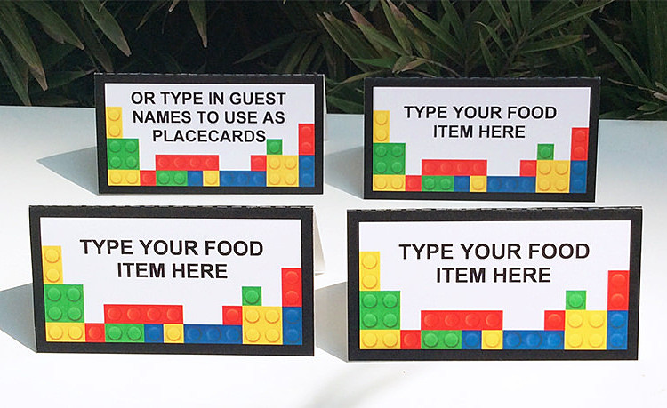 Type your own party food into these printable folding Lego Food Labels. #lego #legoparty