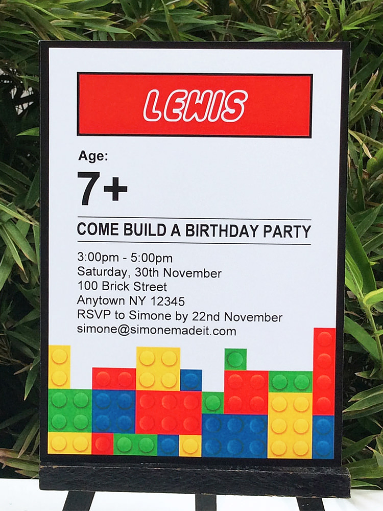 Easily personalize this printable Lego invitation template at home with your child’s name, age and party details. #lego #legoinvitation
