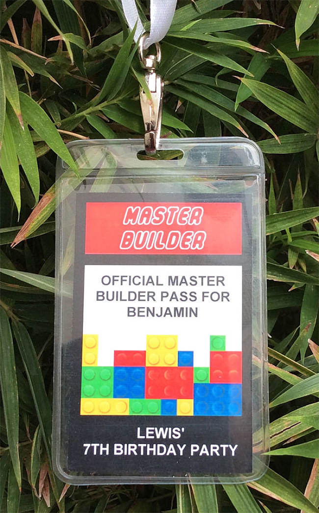 Send home the Lego Master Builder pass with the party invitation for all the party guests to wear on the big day! #lego #legopartyideas
