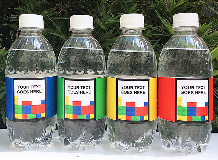 Use these fun Lego Labels to dress up your water bottles. #lego