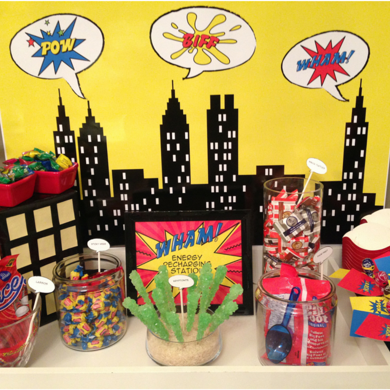Superhero Party Table With Printable Backdrop