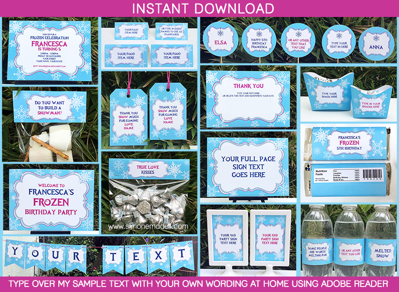 Frozen Birthday Party Printable Templates | Frozen Party Theme | Frozen Invitations & Decorations | $12.50 via SIMONEmadeit.com