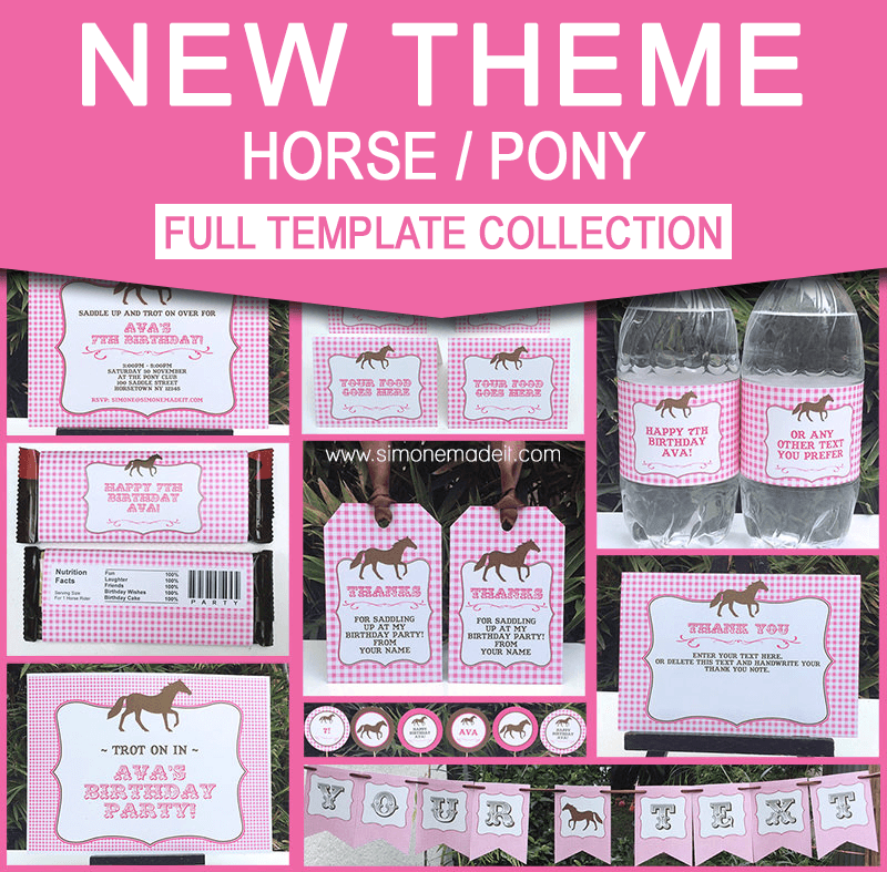 Pony Horse Birthday Party Printables - Editable Templates
