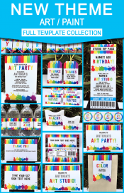 Art Birthday Party Theme Printables | Paint Party | Editable DIY Templates