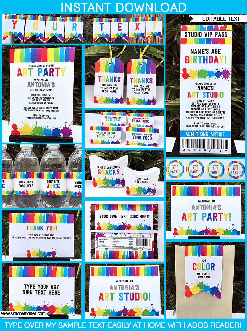 Art Birthday Party Theme Printables  Paint Party