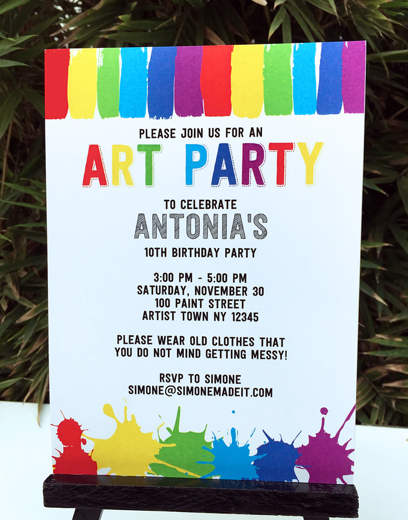 Art Birthday Party Theme Invitations | Paint Party | DIY Editable Template
