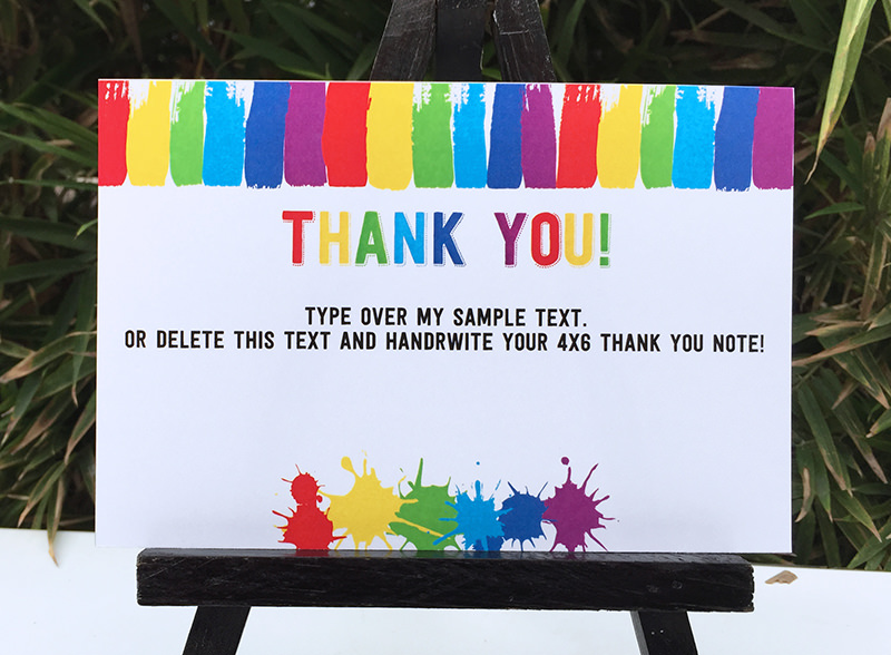 Art Birthday Party Theme Thank You Notes | Paint Party | DIY Editable Template