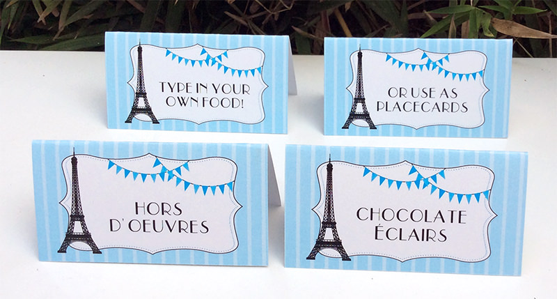 Blue Paris Baby Shower Food Labels | Editable DIY Printable Template