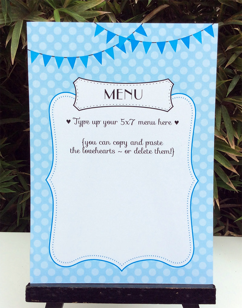 Blue Paris baby shower Menu | Editable DIY Printable Template