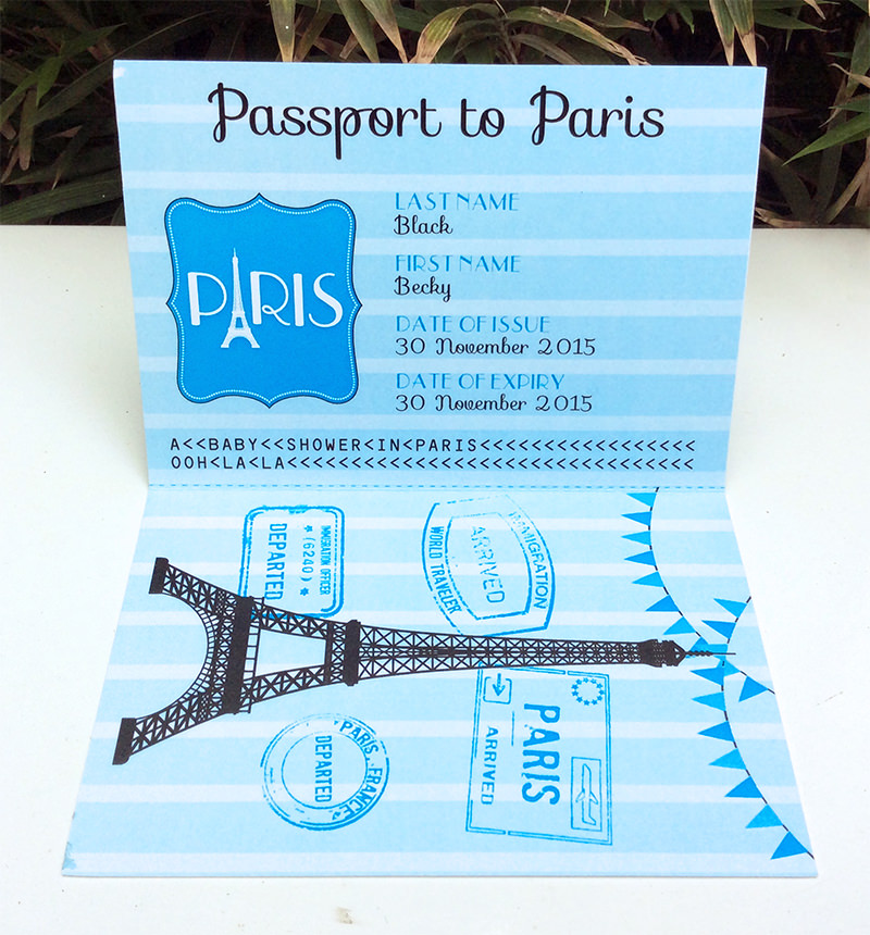 Blue Paris baby shower Passport | Editable DIY Printable Template