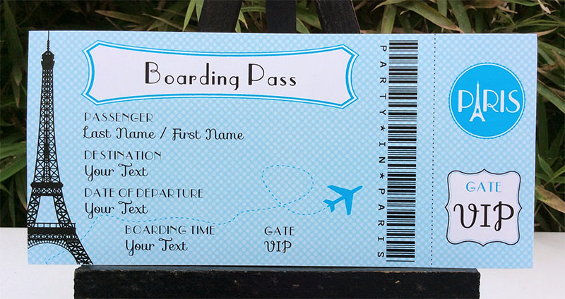 Blue Paris baby shower boarding pass | Editable DIY Printable Template