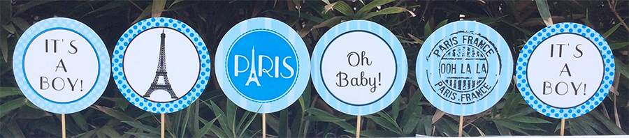 Blue Paris baby shower cupcake toppers | Editable DIY Printable Template