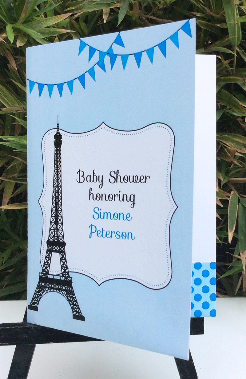 Blue Paris baby shower invitations folio | Editable DIY Printable Template