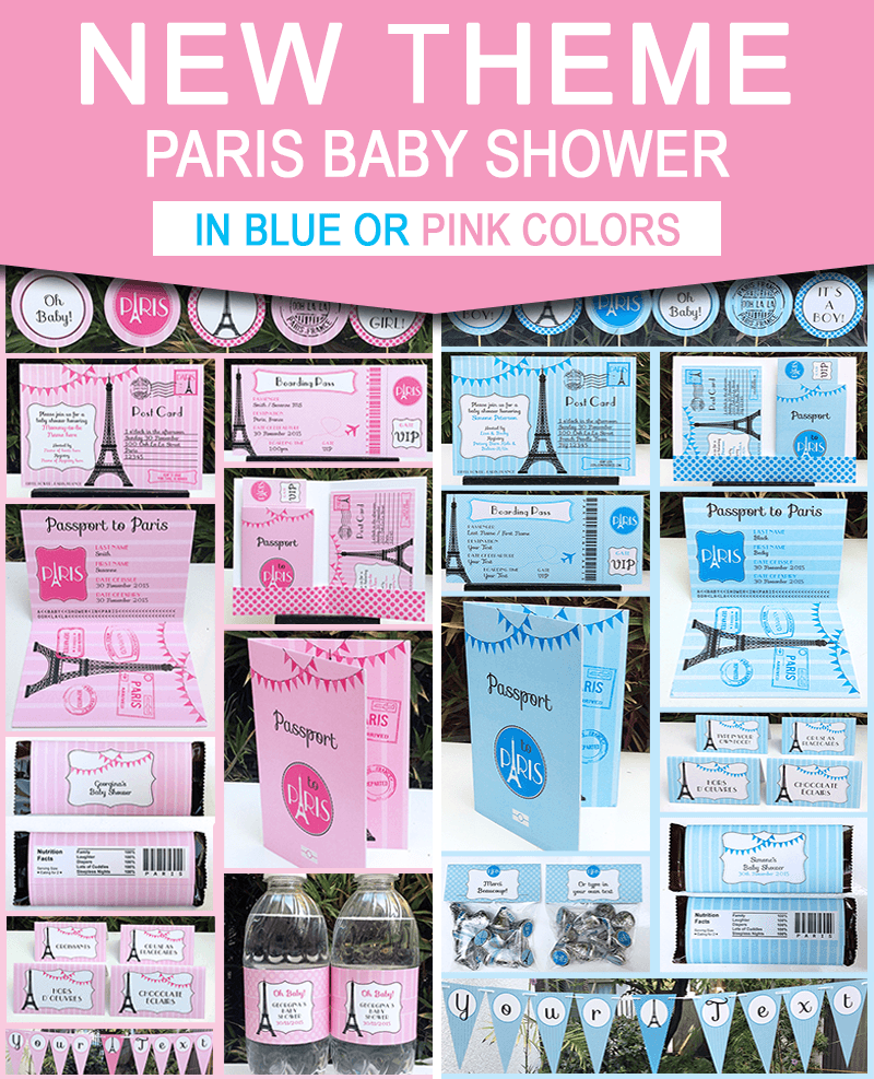 Paris Baby Shower Theme Printables | Pink Girls or Blue Boys | Editable DIY Templates | $12.50 via SIMONEmadeit.com