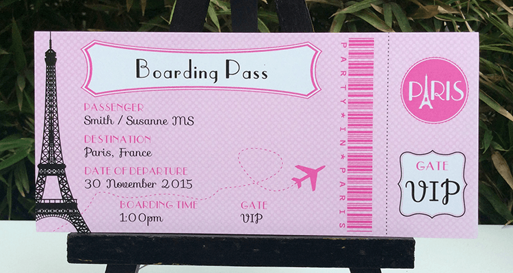 Pink Paris Baby Shower Boarding pass | Editable DIY Printable Template
