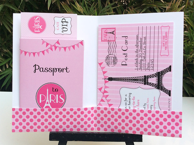 Pink Paris baby shower invitations folio | Editable DIY Printable Template